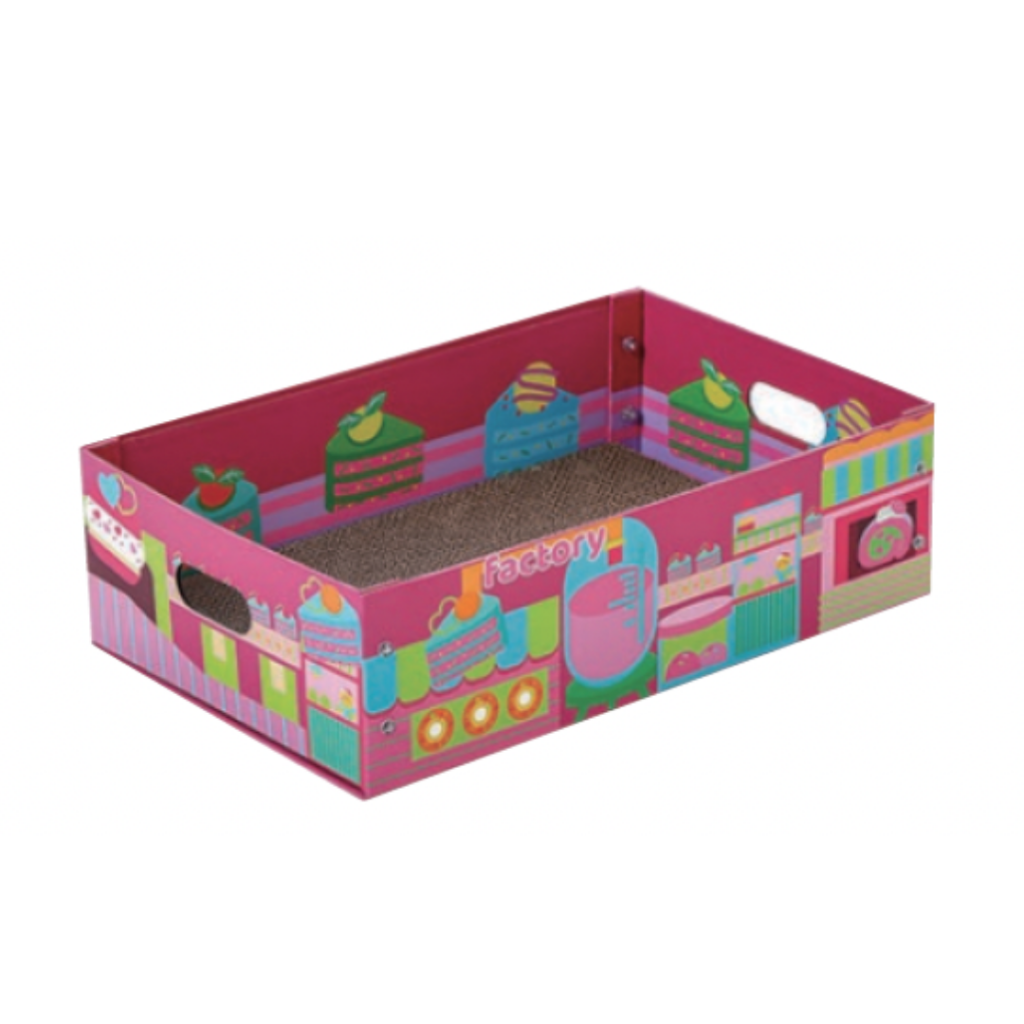 Bakery Theme Box Cat Cardboard Scratcher Bed with Colorful Prints